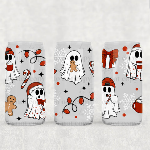16oz UV DTF Wrap - Christmas Ghosts w/Gingerbread