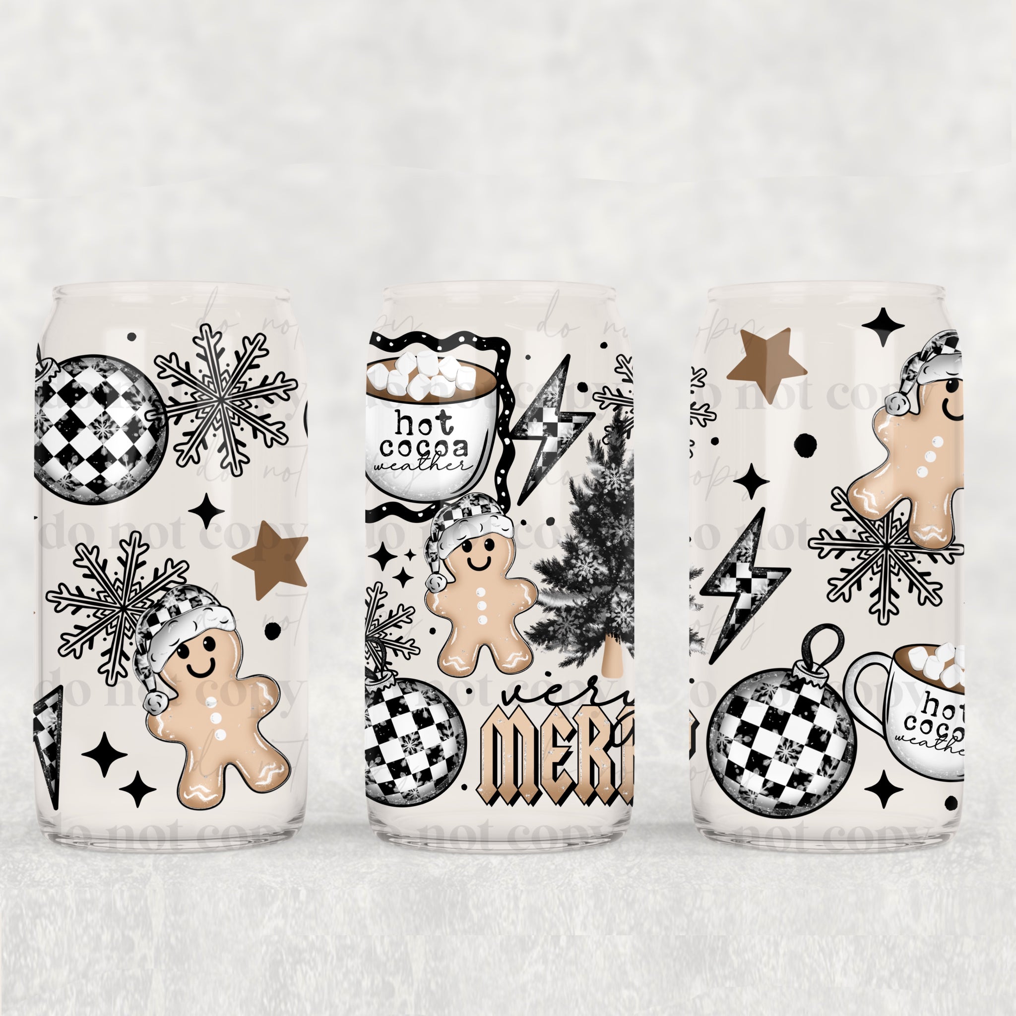 16oz UV DTF Wrap - Very Merry Checkered Ornaments