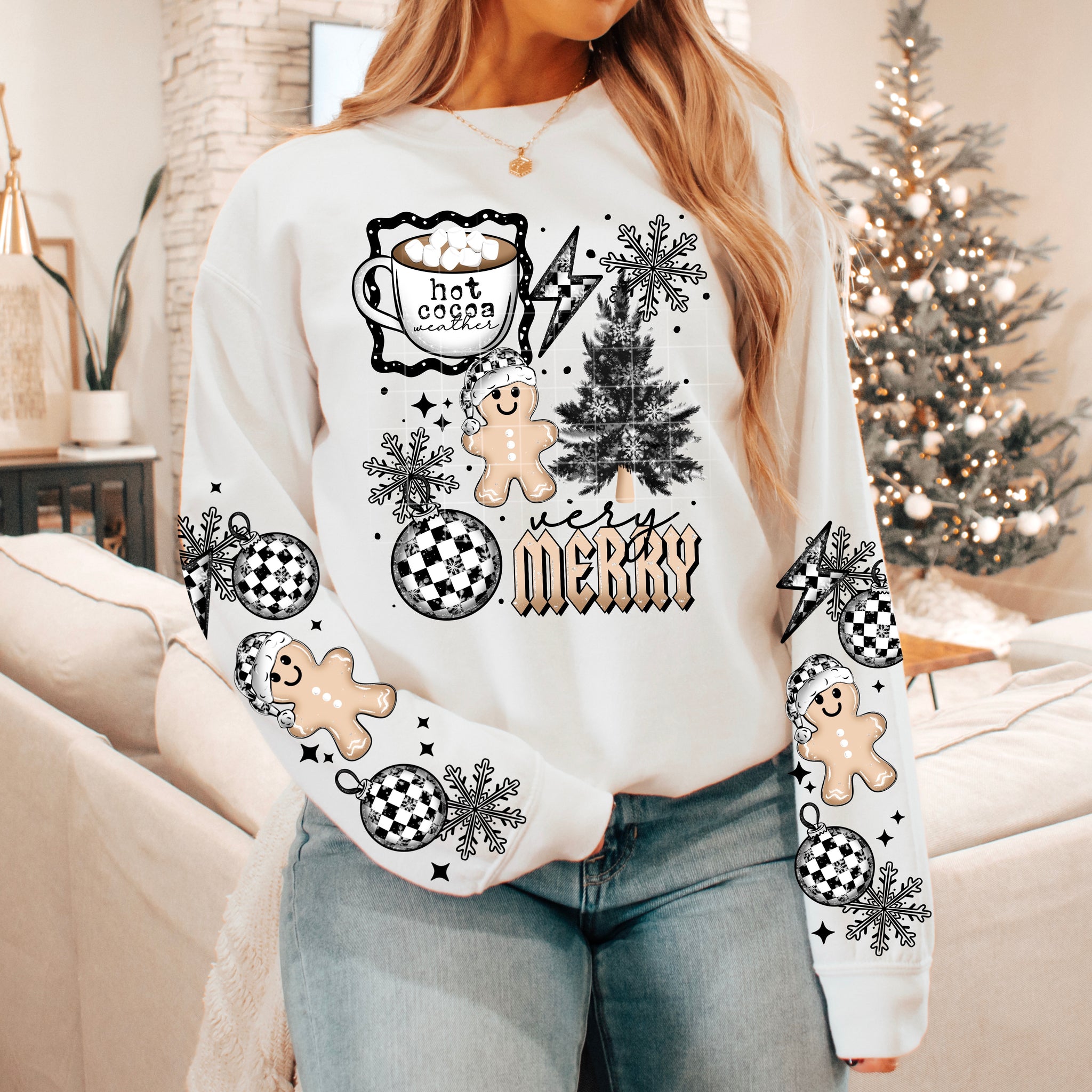 DTF Full Color TShirt Transfer - Very Merry Check Ornaments - FREE SLEEVES!