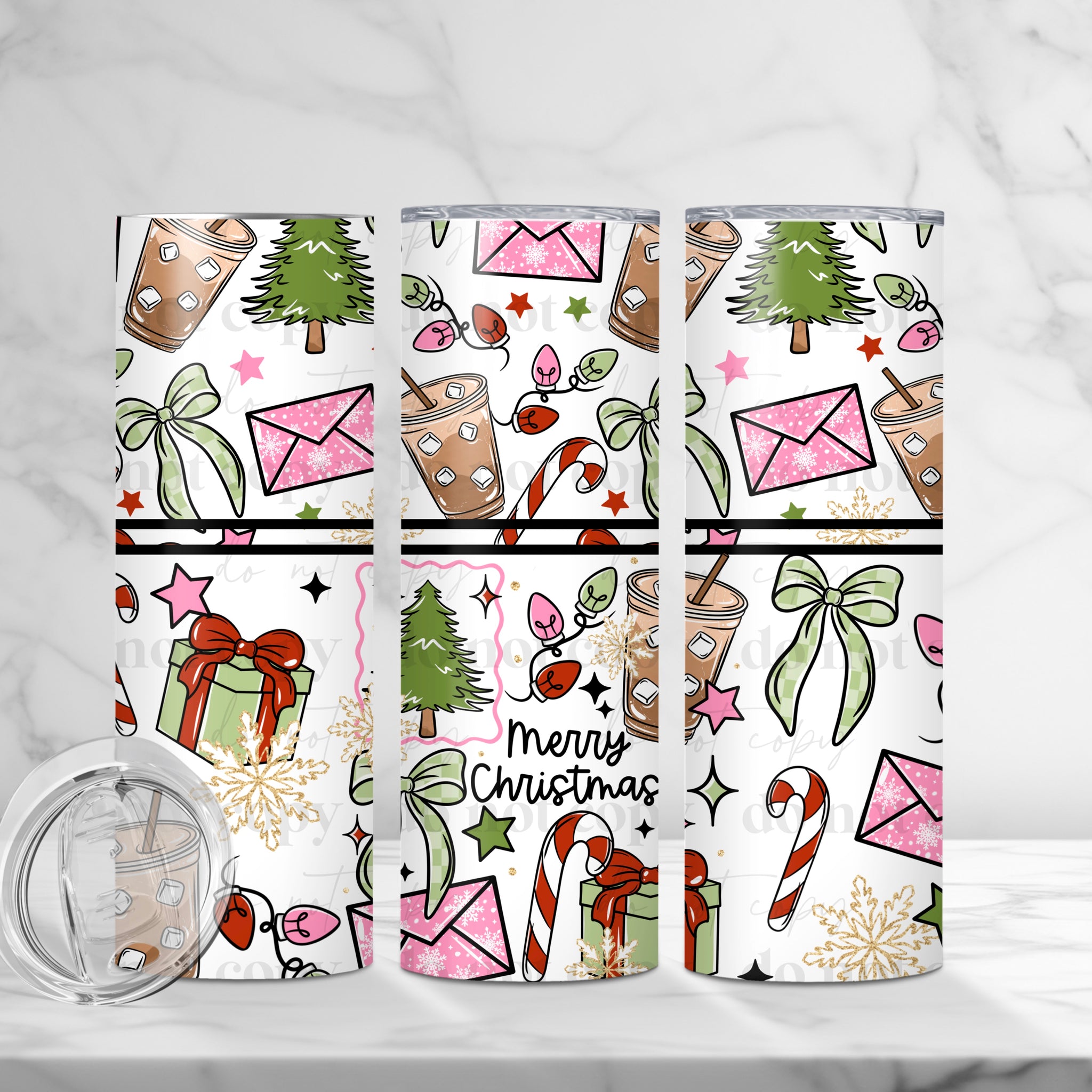 Skinny Tumbler Sublimation Wrap - Merry Christmas Pink Envelope