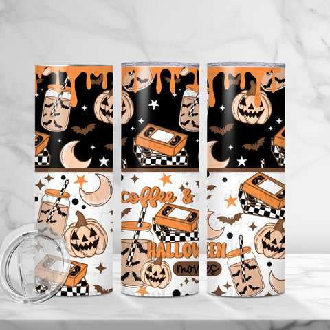 Skinny Tumbler Sublimation Wrap - Coffee & Halloween Movies