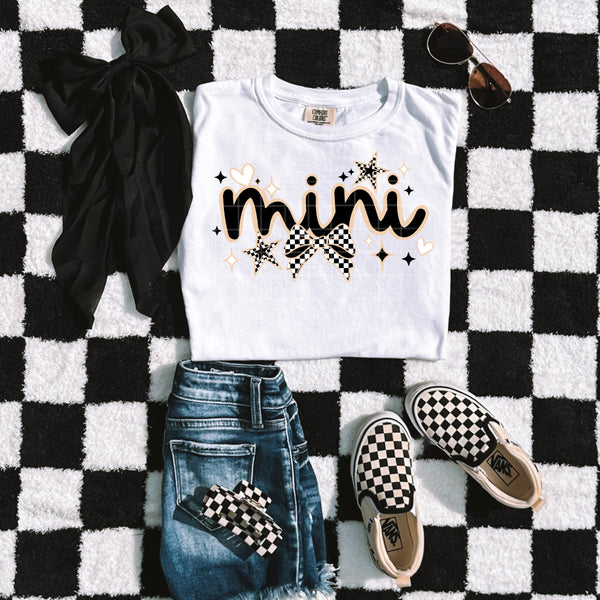 DTF Full Color TShirt Transfer - Mama/Mini Neutrals Check Bow
