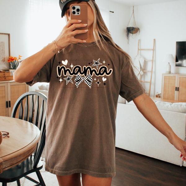 DTF Full Color TShirt Transfer - Mama/Mini Neutrals Check Bow