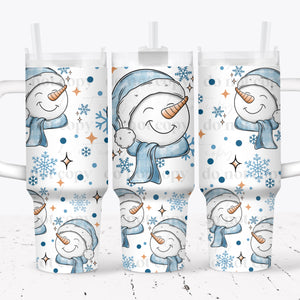 40oz UV DTF Wrap - Full Top & Bottom - Cute Blue Scarf Snowman