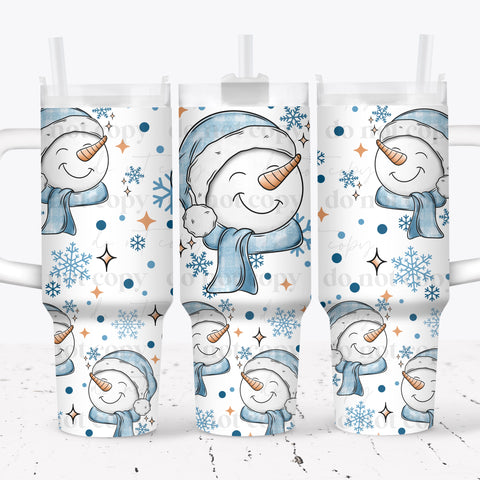 40oz UV DTF Wrap - Full Top & Bottom - Cute Blue Scarf Snowman