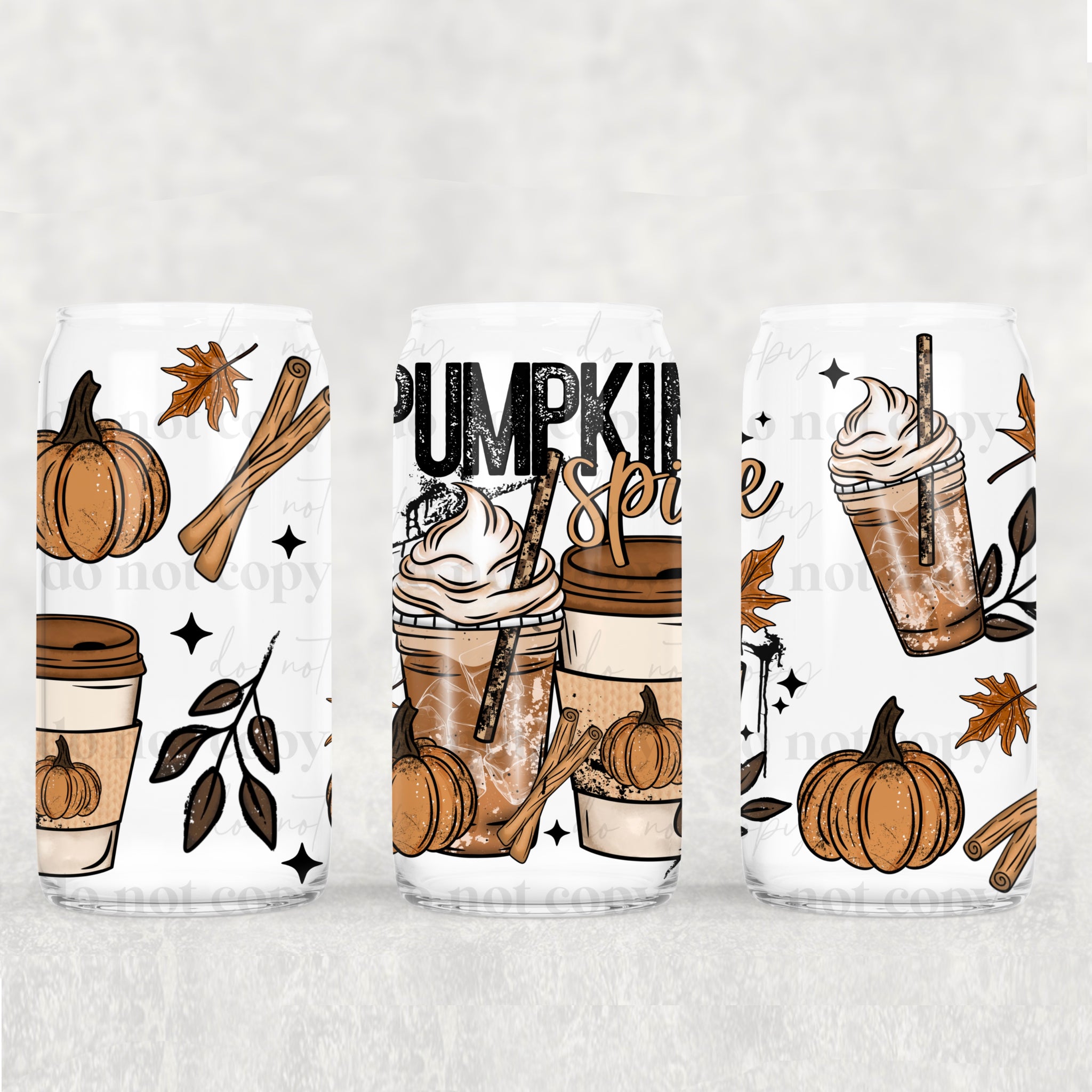 16oz UV DTF Wrap - Pumpkin Spice Coffee Cups w/Cinnamon Sticks