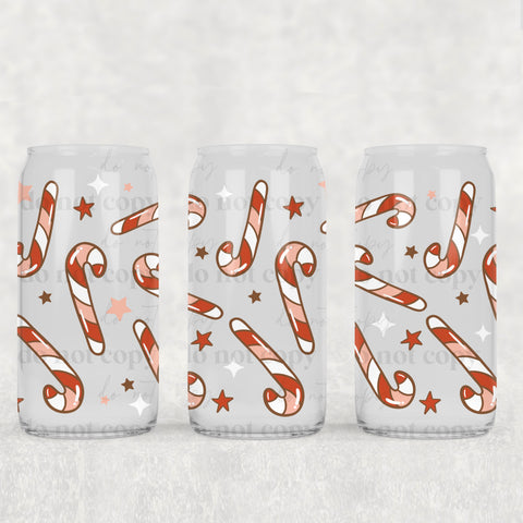 16oz UV DTF Wrap - Red Pink White Candy Cane