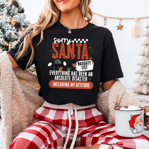 DTF Full Color TShirt Transfer - Sorry Santa Everything Has Been A Disaster (White or Black Font)
