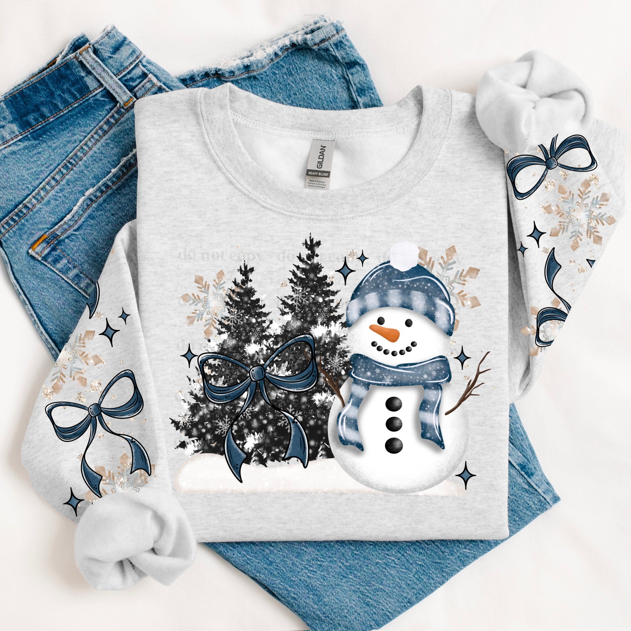 DTF Full Color TShirt Transfer - Blue Scarf Snowman - FREE SLEEVES!