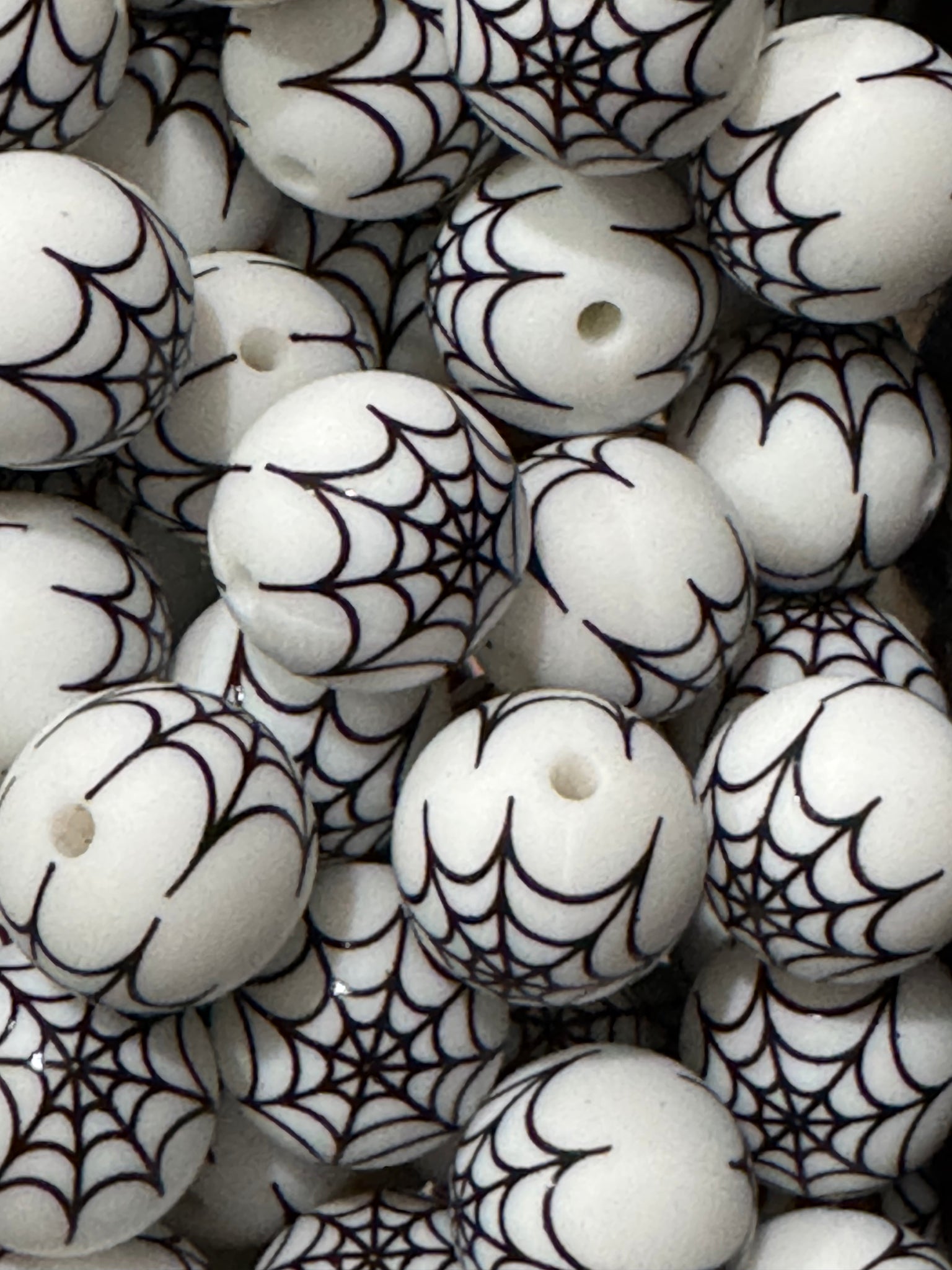 15mm Printed Silicone Bead - Large Web on White