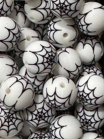 15mm Printed Silicone Bead - Large Web on White