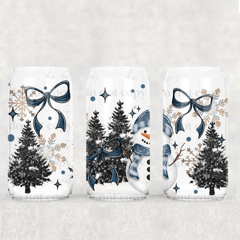 16oz UV DTF Wrap - Winter Blues Bows & Snowman