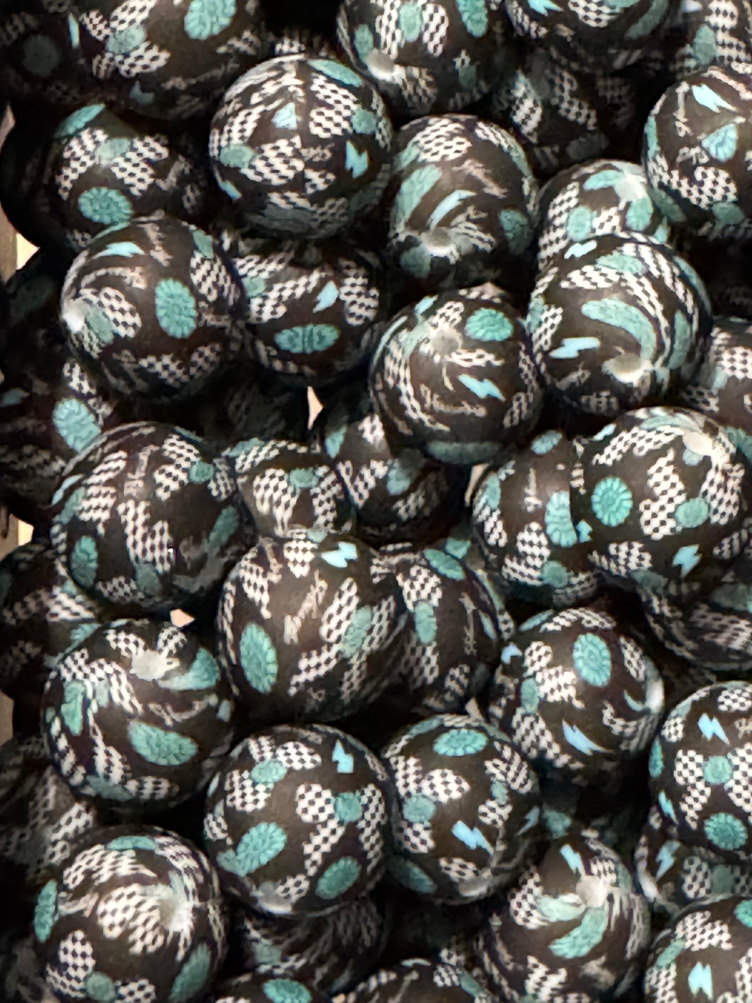 15mm Printed Silicone Bead - Western Check