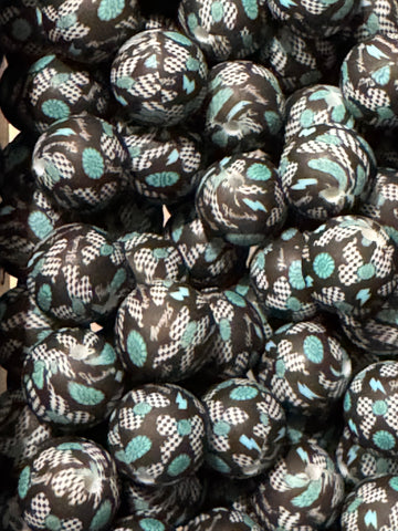 15mm Printed Silicone Bead - Western Check