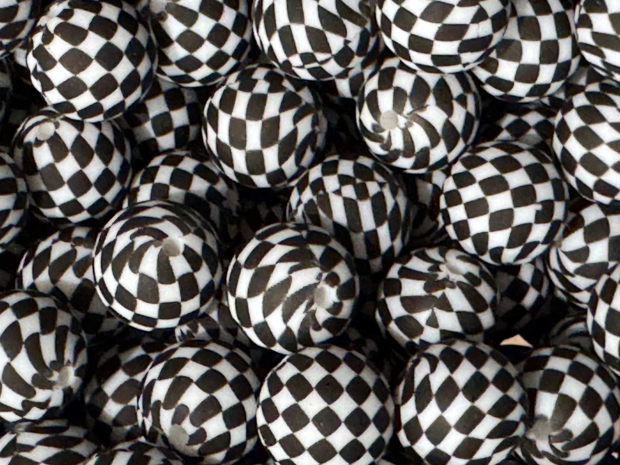 15mm Printed Silicone Bead - Small Check