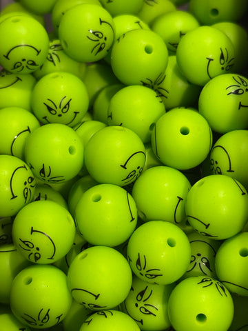 15mm Printed Silicone Bead - Green Guy Face