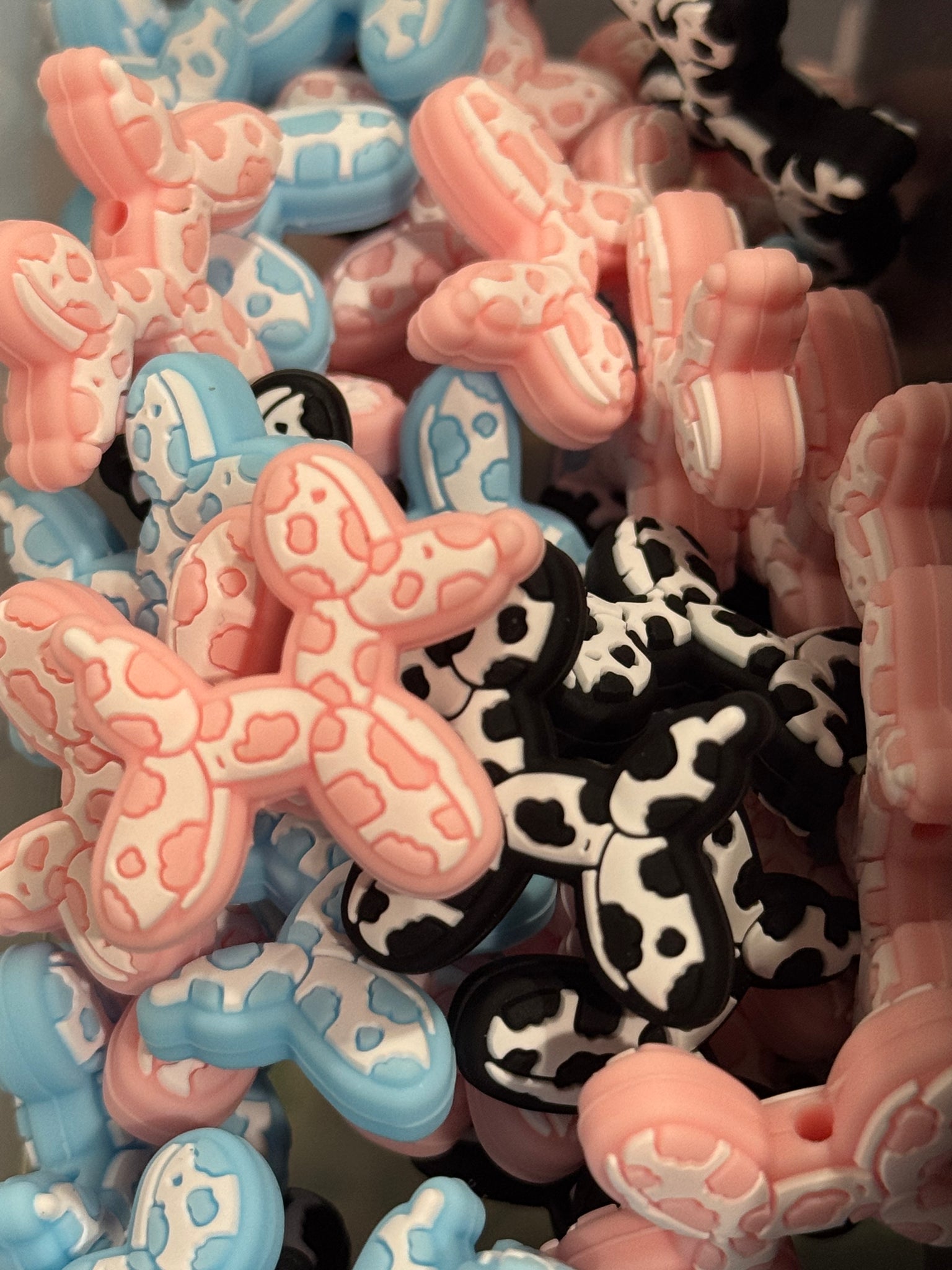 Silicone Focal - Cow Print Balloon Dogs (Mixed Colors)