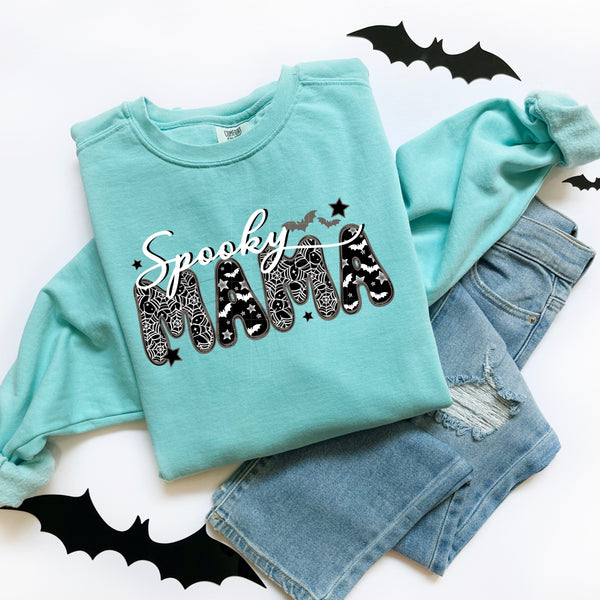 DTF Full Color TShirt Transfer - Spooky Mama Mini Webs & Bats