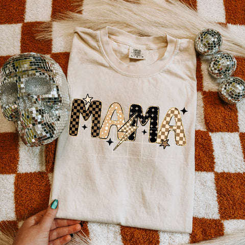 DTF Full Color TShirt Transfer - Mama/Mini Neutrals Check Lightning