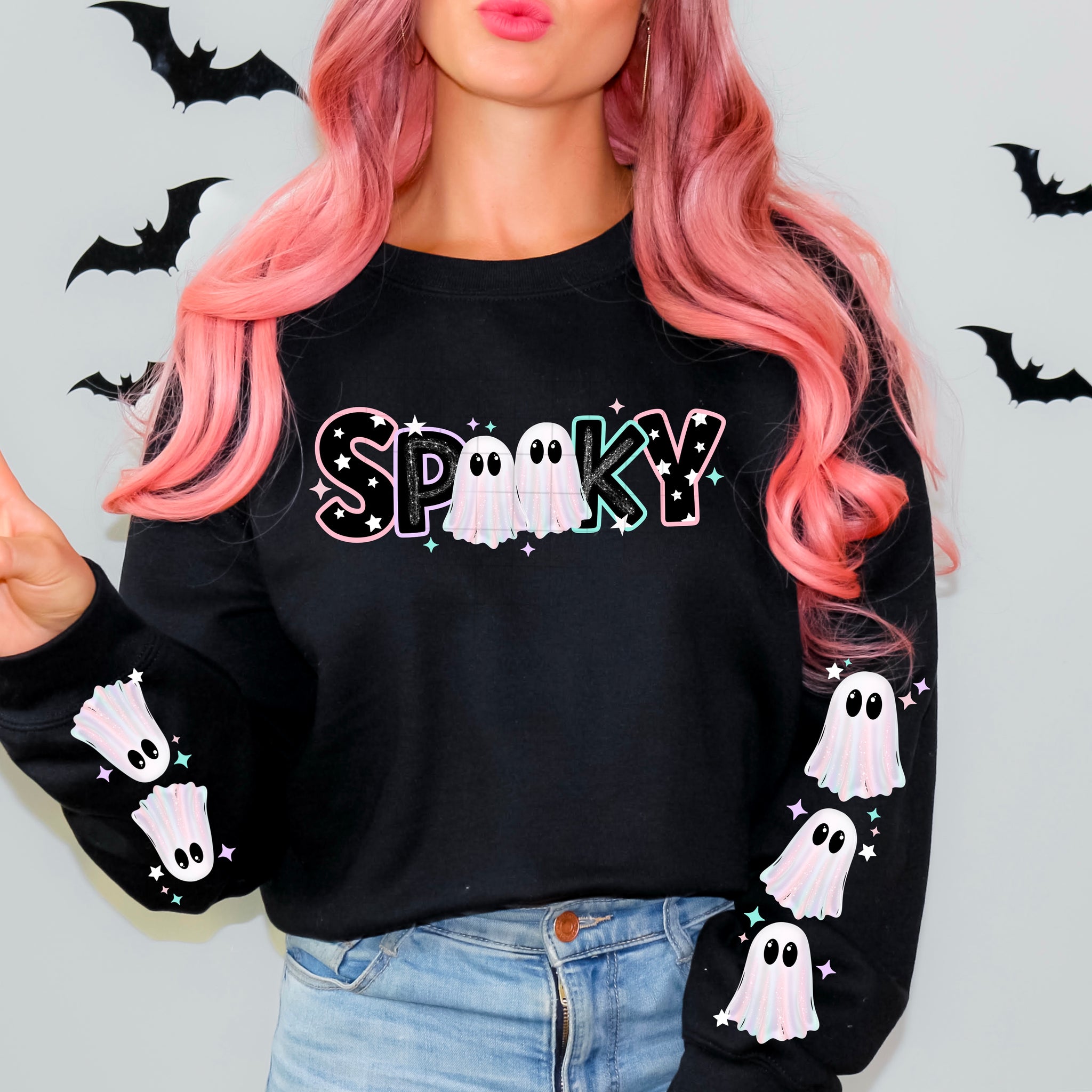 DTF Full Color Transfer - Spooky Glitter Ghosts - FREE SLEEVES