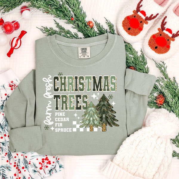 DTF Full Color TShirt Transfer - Farm Fresh Christmas Trees (White or Black Font)
