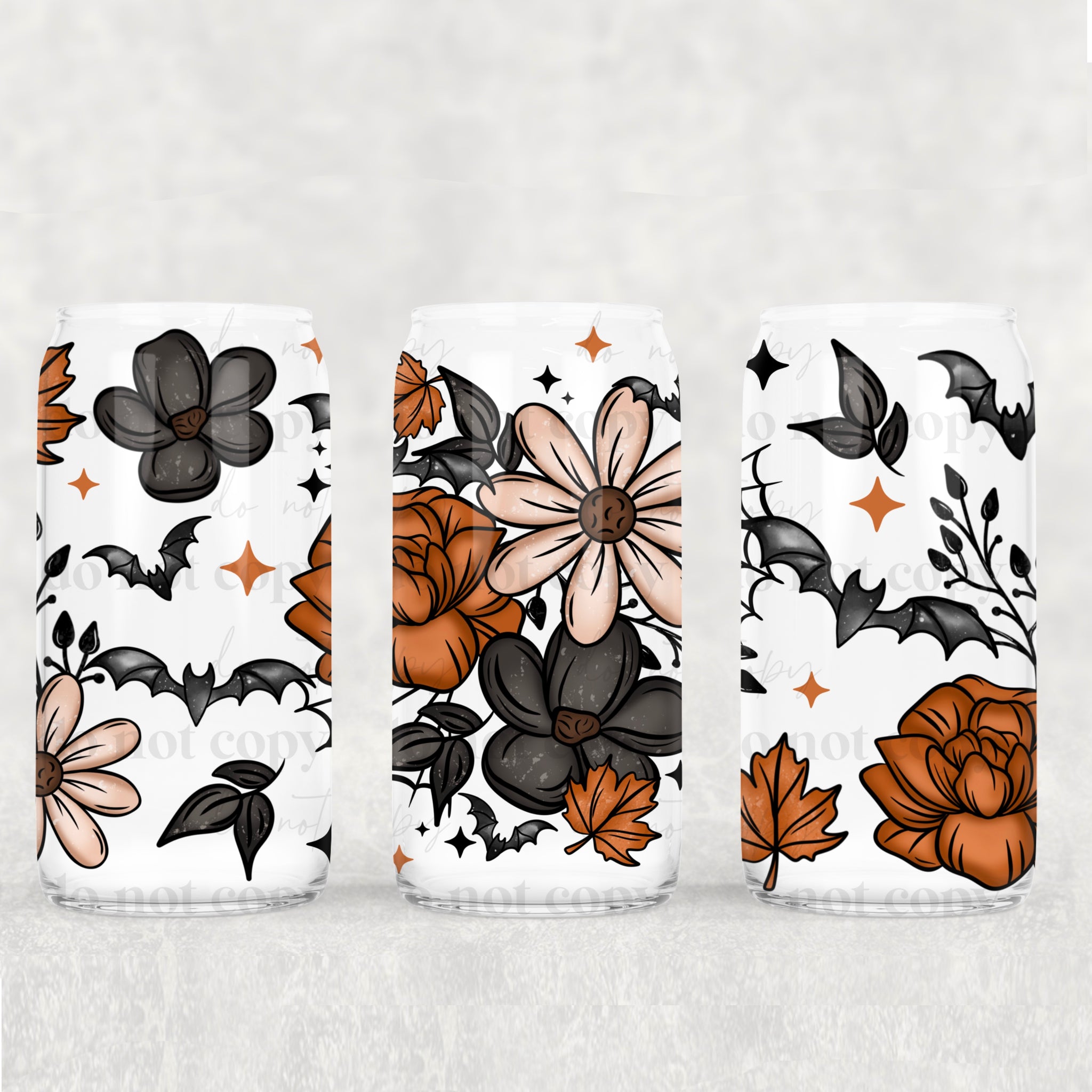16oz UV DTF Wrap - Dark Fall Flowers