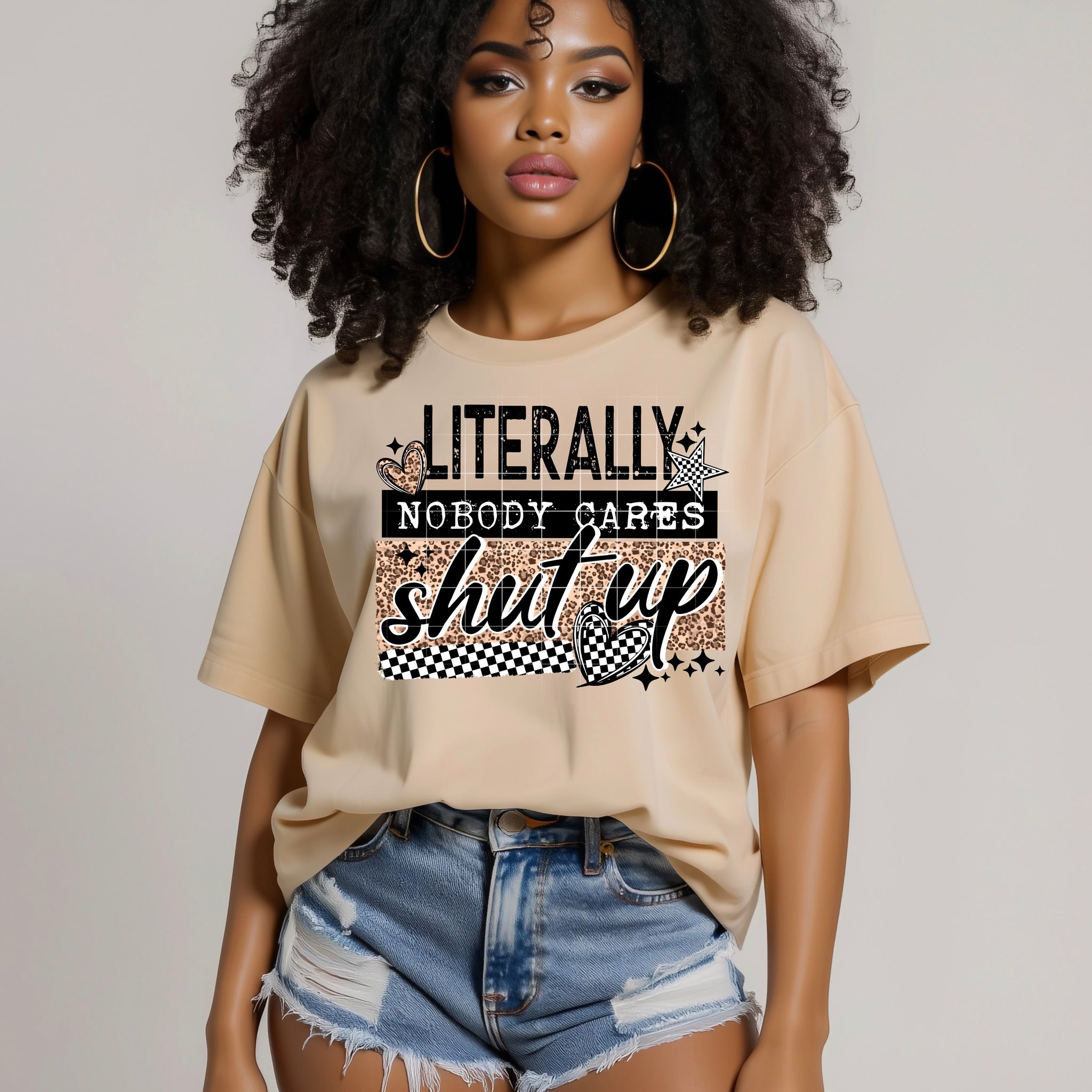 DTF Full Color TShirt Transfer - Literally Nobody Cares - (Black or White)