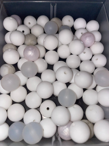 Shades of White - 15mm Silicone Beads 10 Pack