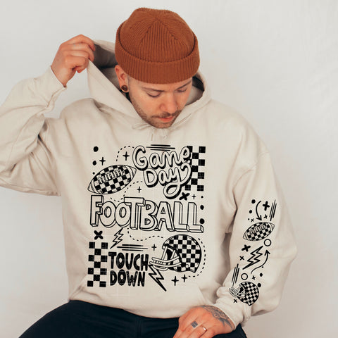 DTF Full Color Transfer - Game Day Sketch Football (BLACK OR WHITE - FREE SLEEVES!)