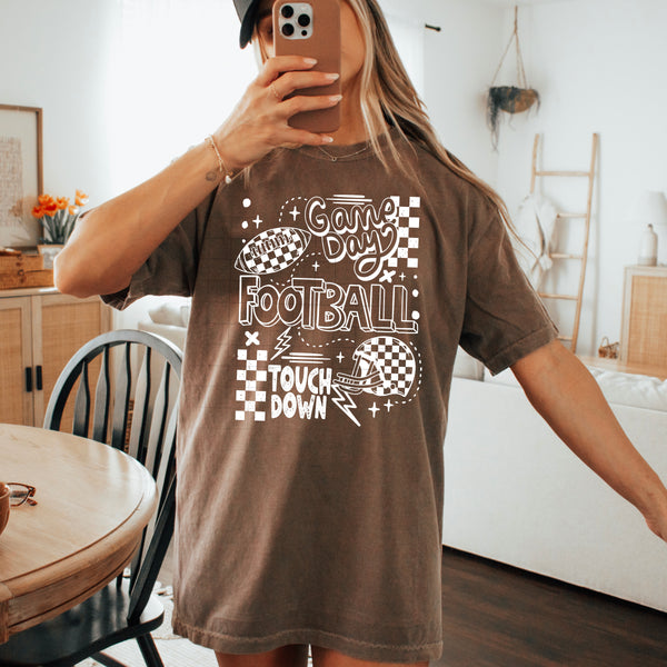 DTF Full Color Transfer - Game Day Sketch Football (BLACK OR WHITE - FREE SLEEVES!)