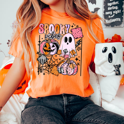 DTF Full Color Transfer - Spooky Vibes Pink Orange