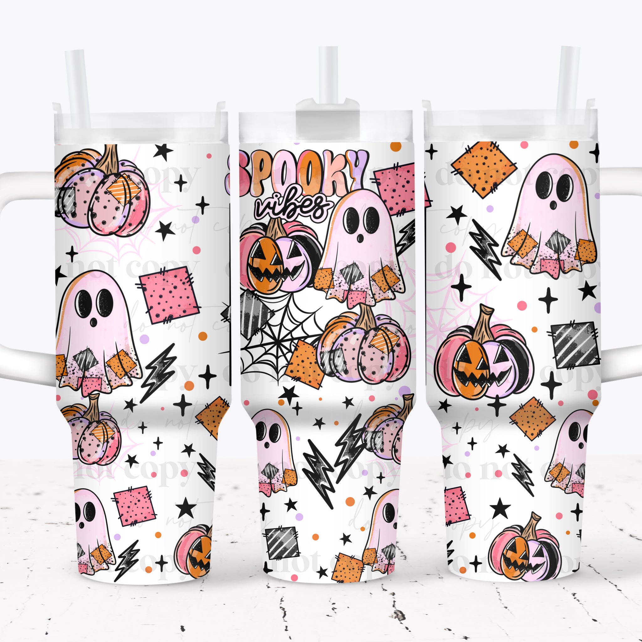 40oz UV DTF Full Top & Bottom Wrap - Spooky Vibes Ghost Pumpkin