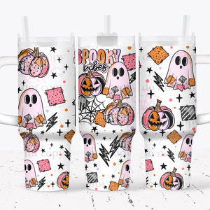 40oz UV DTF Full Top & Bottom Wrap - Spooky Vibes Ghost Pumpkin