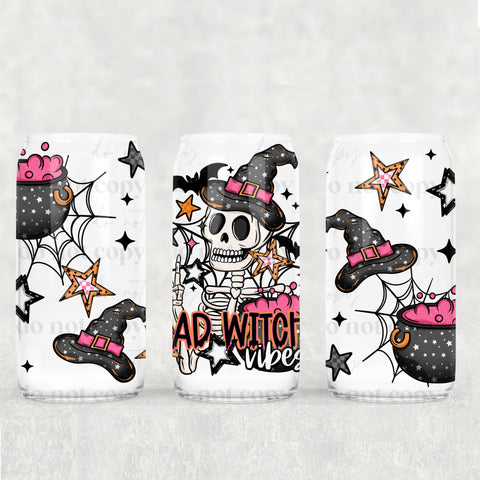 16oz UV DTF Wrap - Bad Witch Vibes (Skeleton Hat)