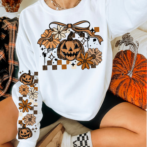 DTF Full Color Transfer - Fall Pumpkin Bow - FREE SLEEVES
