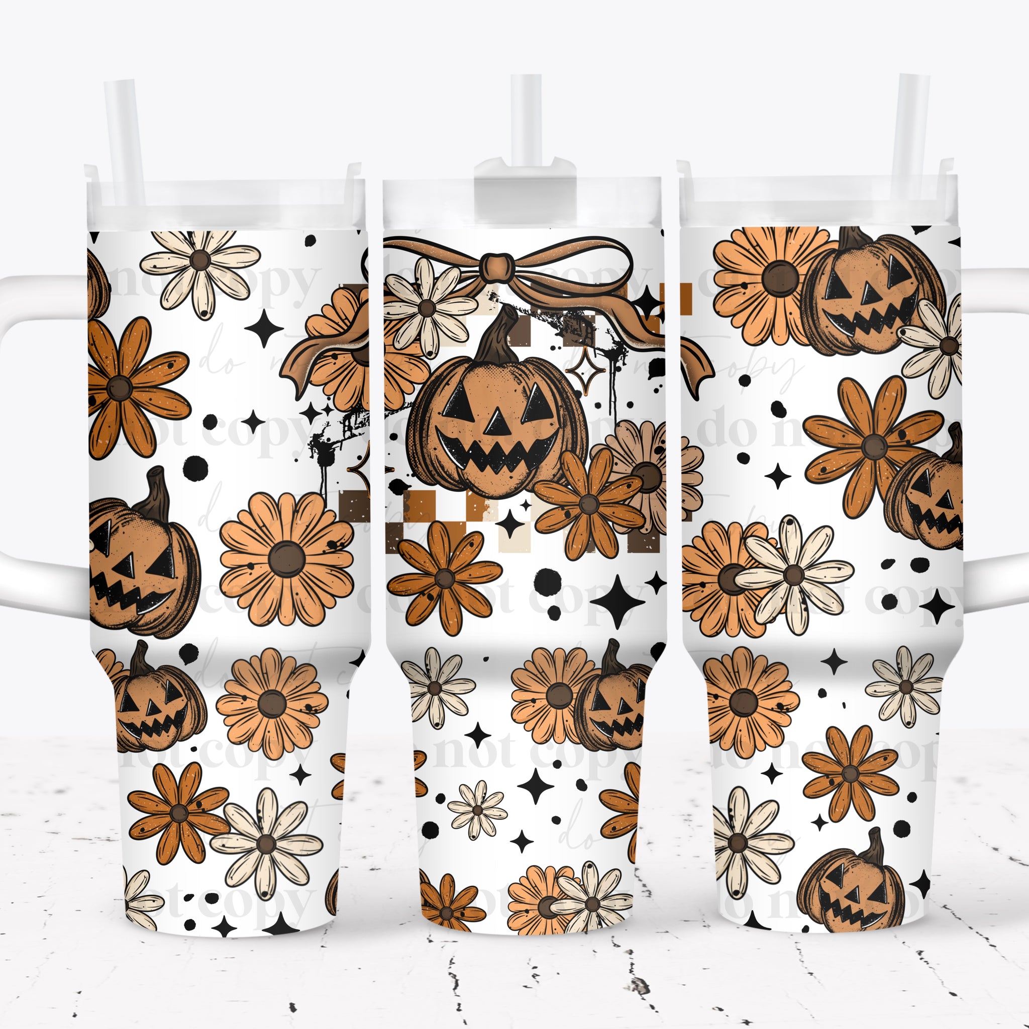 40oz UV DTF Full Top & Bottom Wrap - Fall Pumpkin Flowers Bow