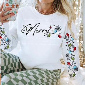 DTF Full Color Transfer - Merry Primary Lights - Free Sleeves (White or Black Font)