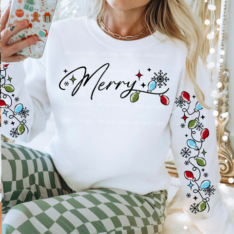 DTF Full Color Transfer - Merry Primary Lights - Free Sleeves (White or Black Font)