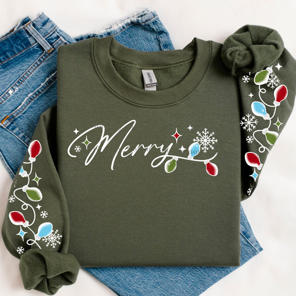 DTF Full Color Transfer - Merry Primary Lights - Free Sleeves (White or Black Font)