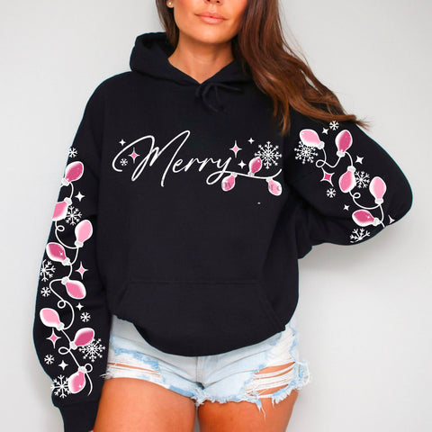 DTF Full Color Transfer - Merry Pink Lights - Free Sleeves (White or Black Font)