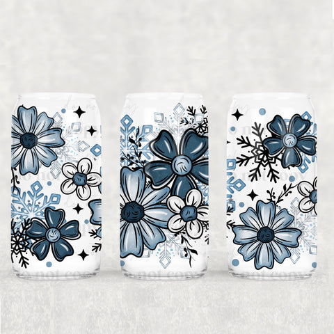 16oz UV DTF Wrap - Blue Floral Winter