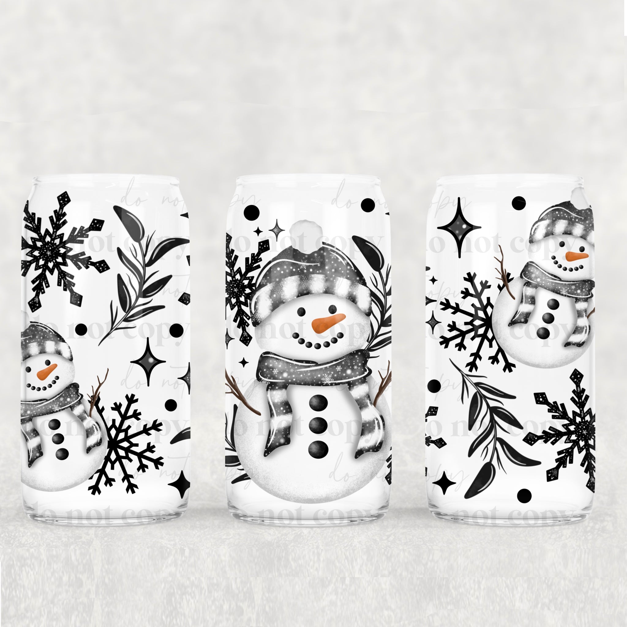 16oz UV DTF Wrap - Black Snow Snowman
