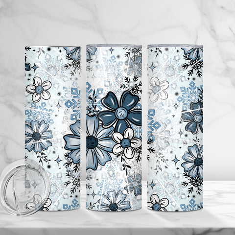 Skinny Tumbler Sublimation Wrap - Blue Winter Flowers
