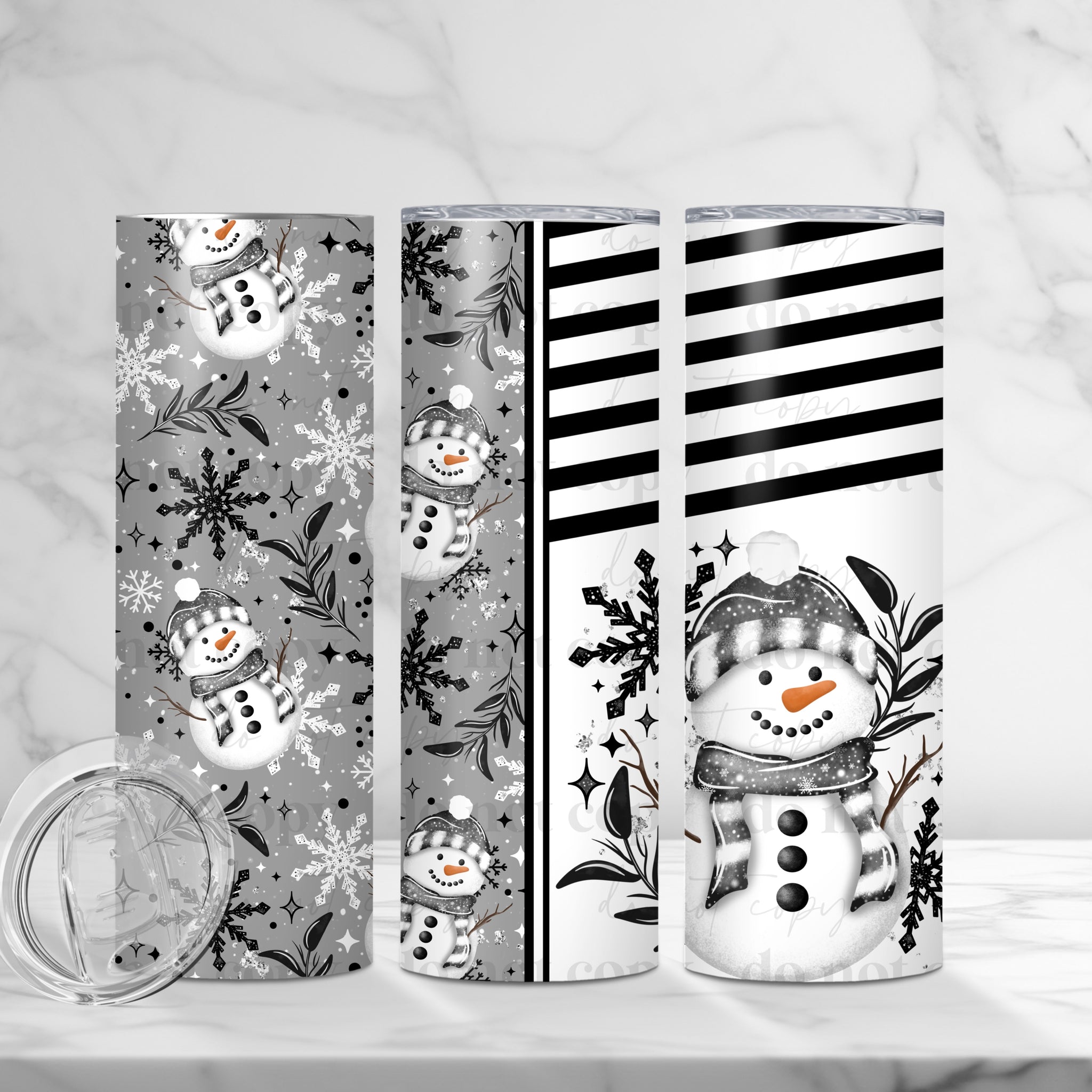 Skinny Tumbler Sublimation Wrap - Black Snow Snowman