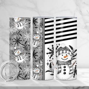 Skinny Tumbler Sublimation Wrap - Black Snow Snowman