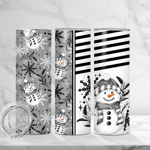 Skinny Tumbler Sublimation Wrap - Black Snow Snowman