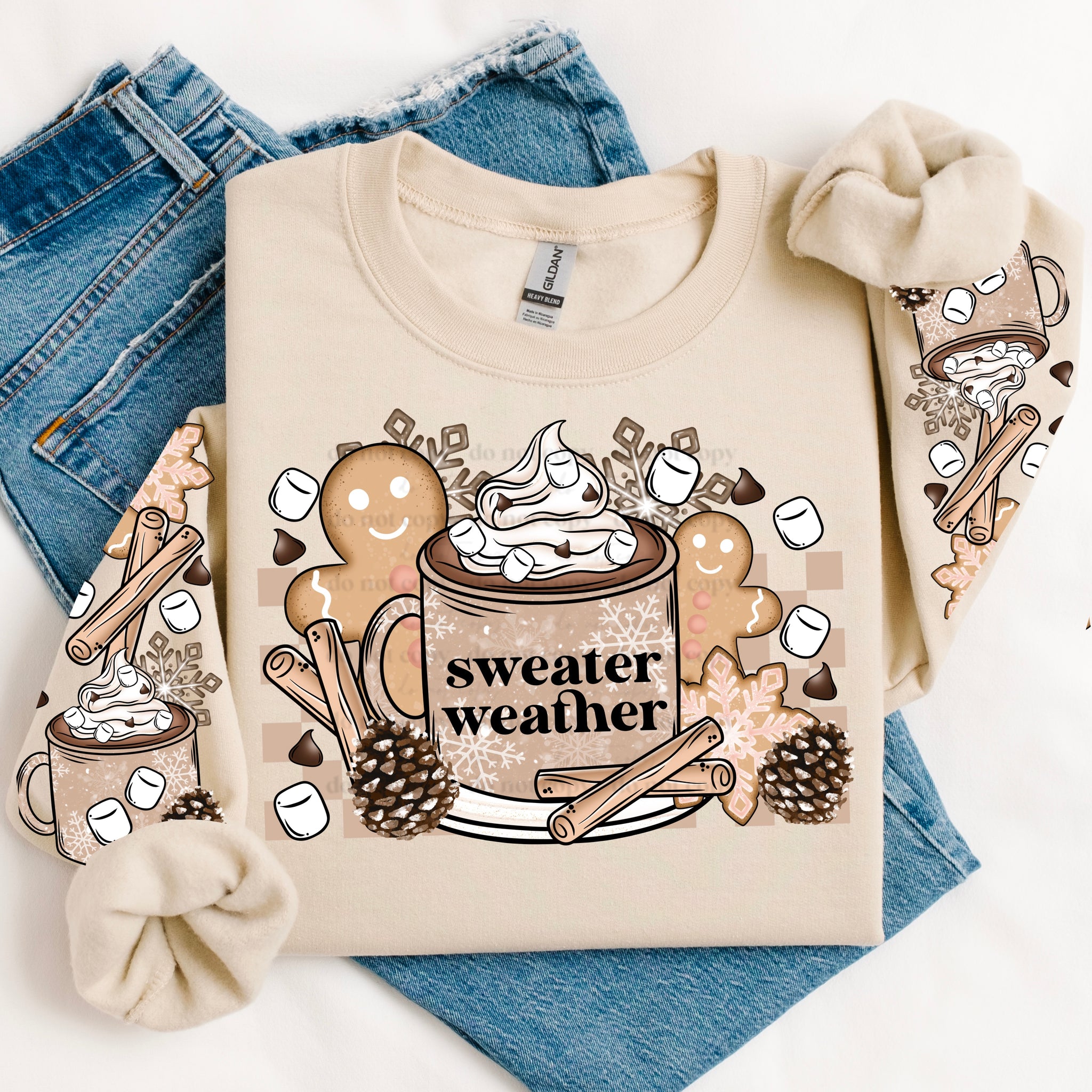 DTF Full Color TShirt Transfer - Sweater Weather Cocoa Gingerbread (FREE SLEEVES!)