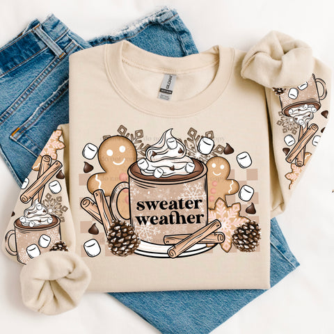 DTF Full Color TShirt Transfer - Sweater Weather Cocoa Gingerbread (FREE SLEEVES!)