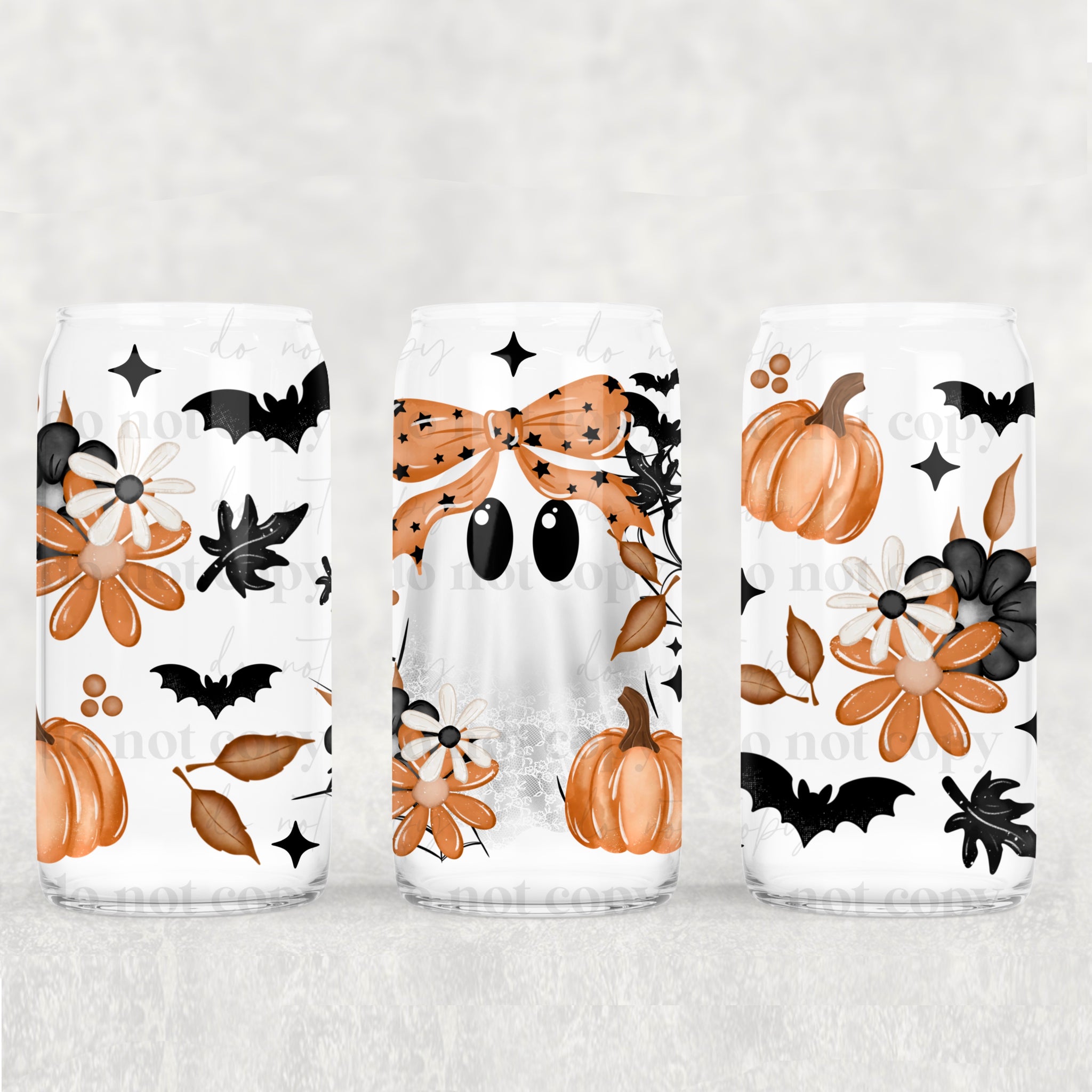16oz UV DTF Wrap - Orange Dot Bow Ghost