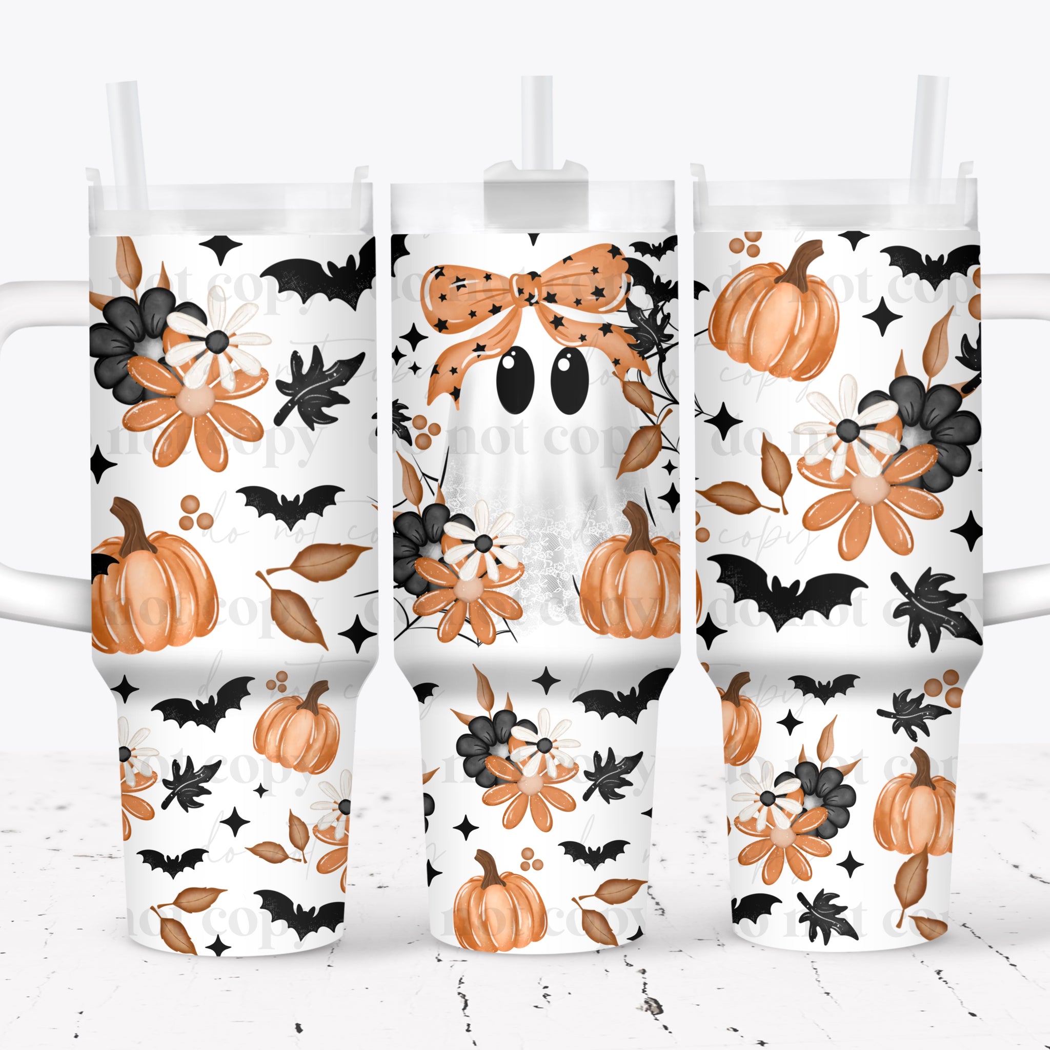 40oz UV DTF Full Top & Bottom Wrap - Orange Bow Ghost